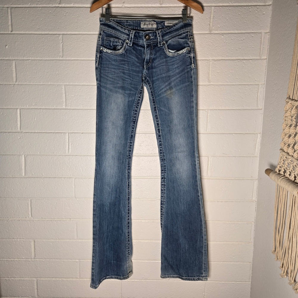 Vtg Daytrip Aquarius Flare Jeans 30x36 Blue Low Rise Y2K Boho Festival Cowboy